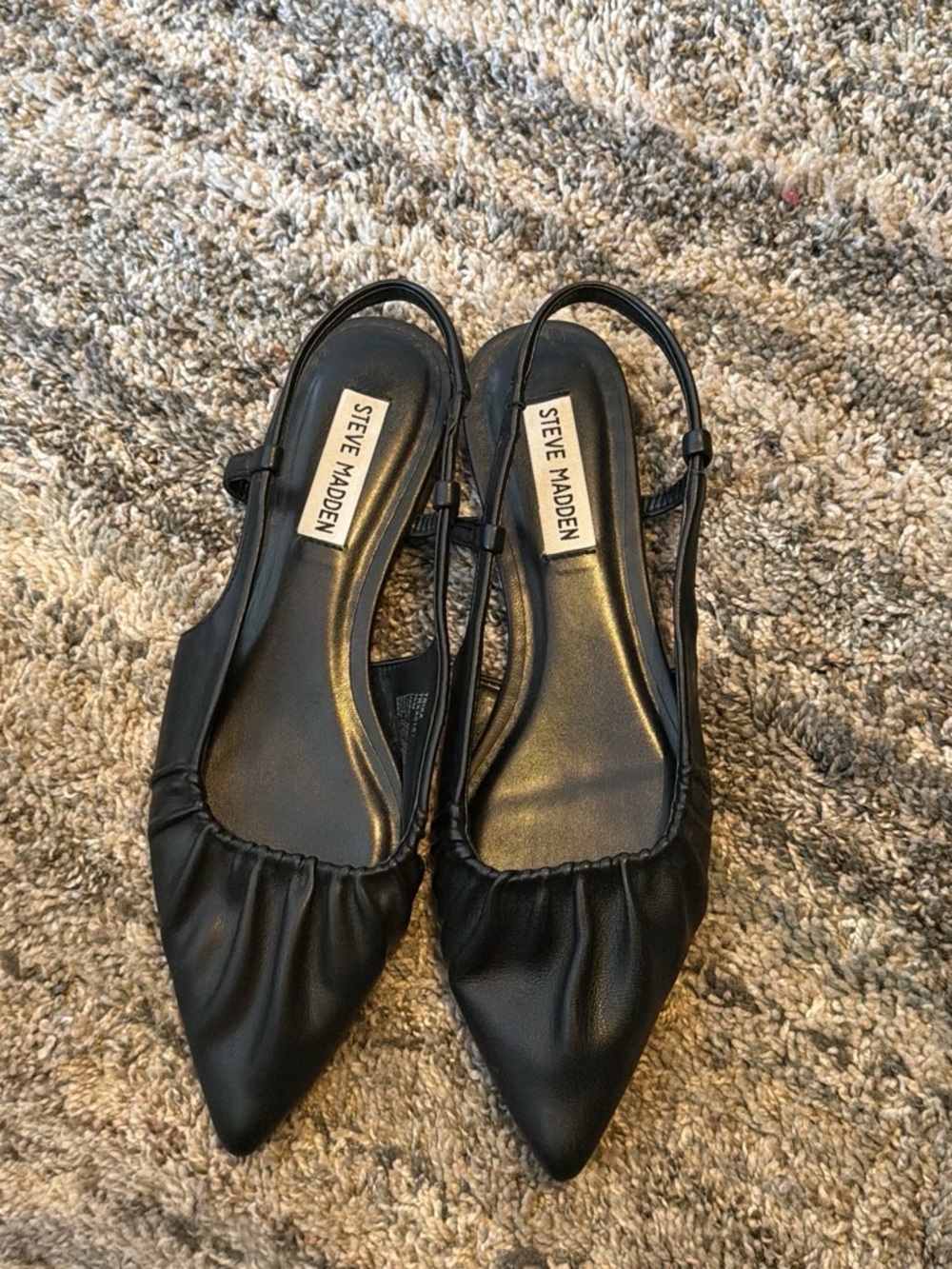 Steve Madden Black Pointed Slingback Flats with Gathered Vamp